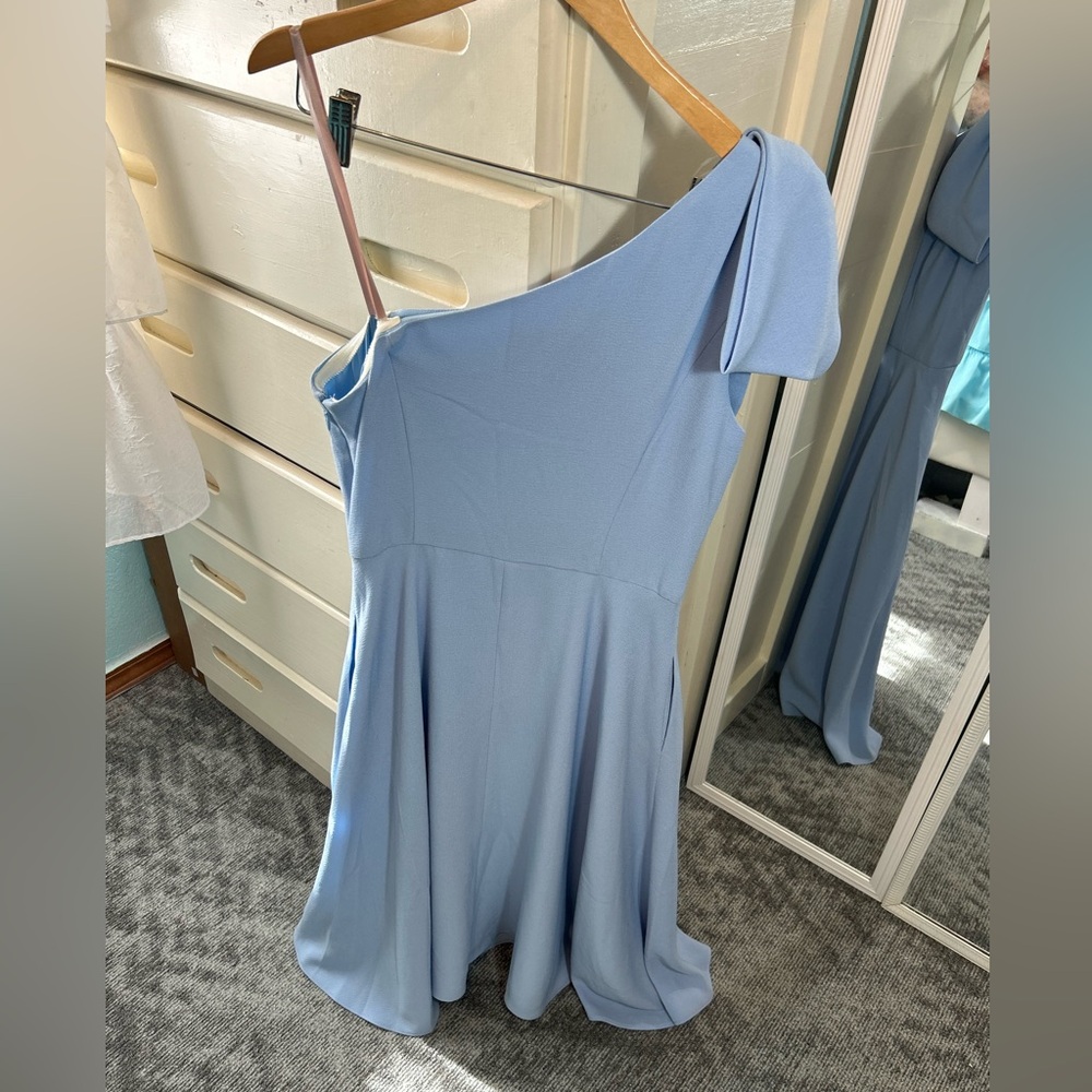 GAL MEETS GLAM Light Blue A-Line Midi Dress Neck Bow Fit and Flare one shoulder✨ - Picture 6 of 8